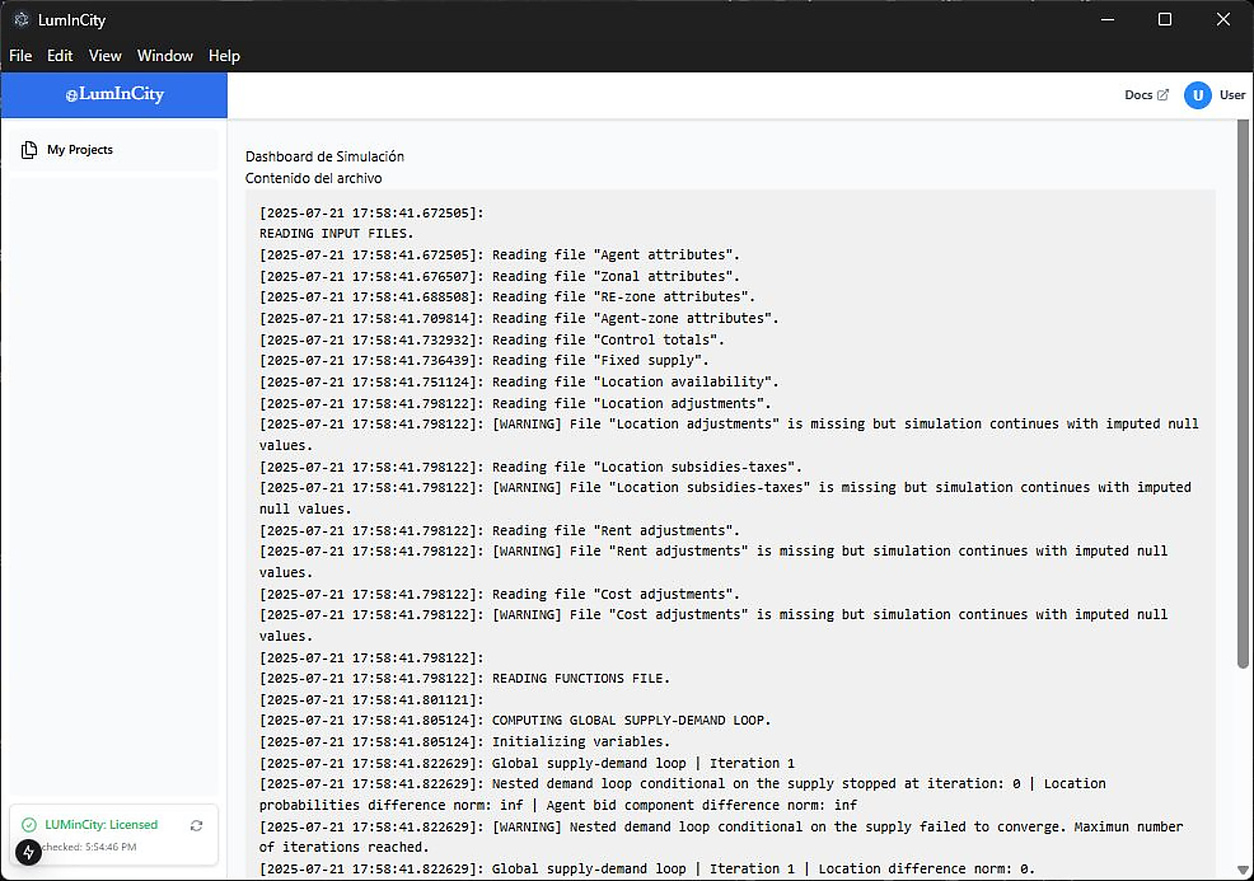 Real-time simulation log stream